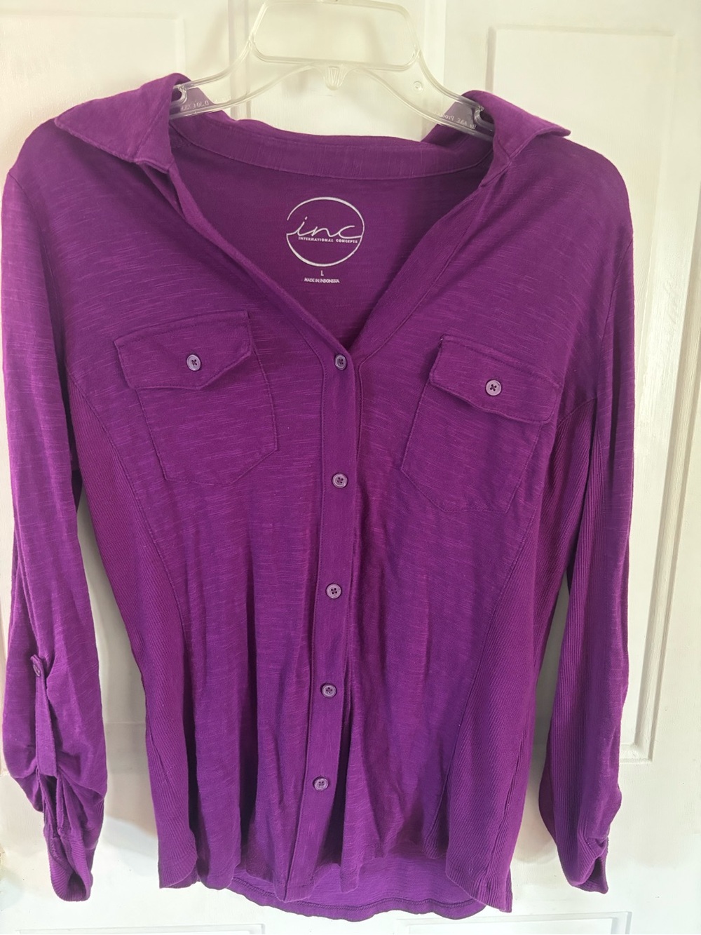 INC International Concepts Vivid Purple Button-Front Utility Top